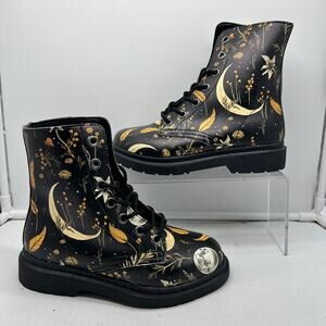 Rogue & Wolf Combat Boots 5.5 Moonlit Botanica Moon Floral Chunky Black